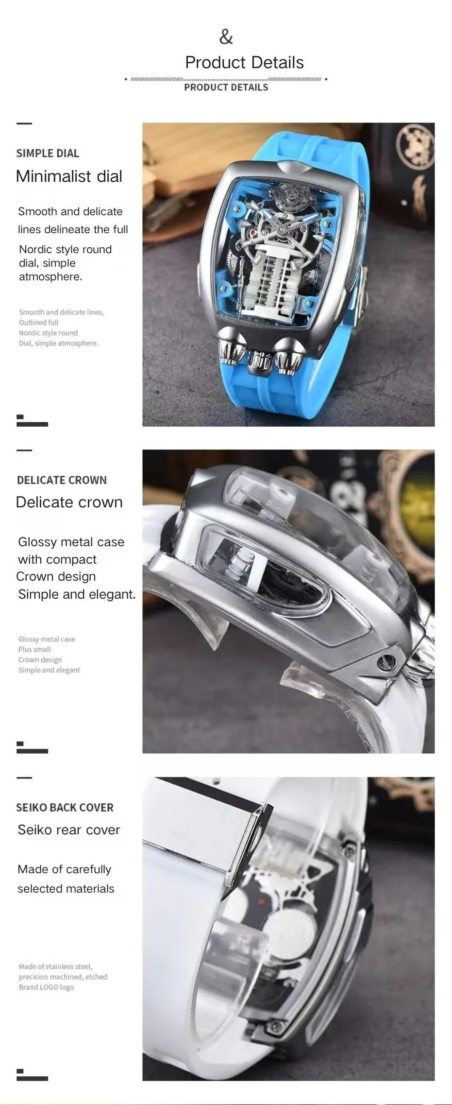 2025 new transparent waterproof men's quartz watch, unique hollow wine barrel shaped leisure watch