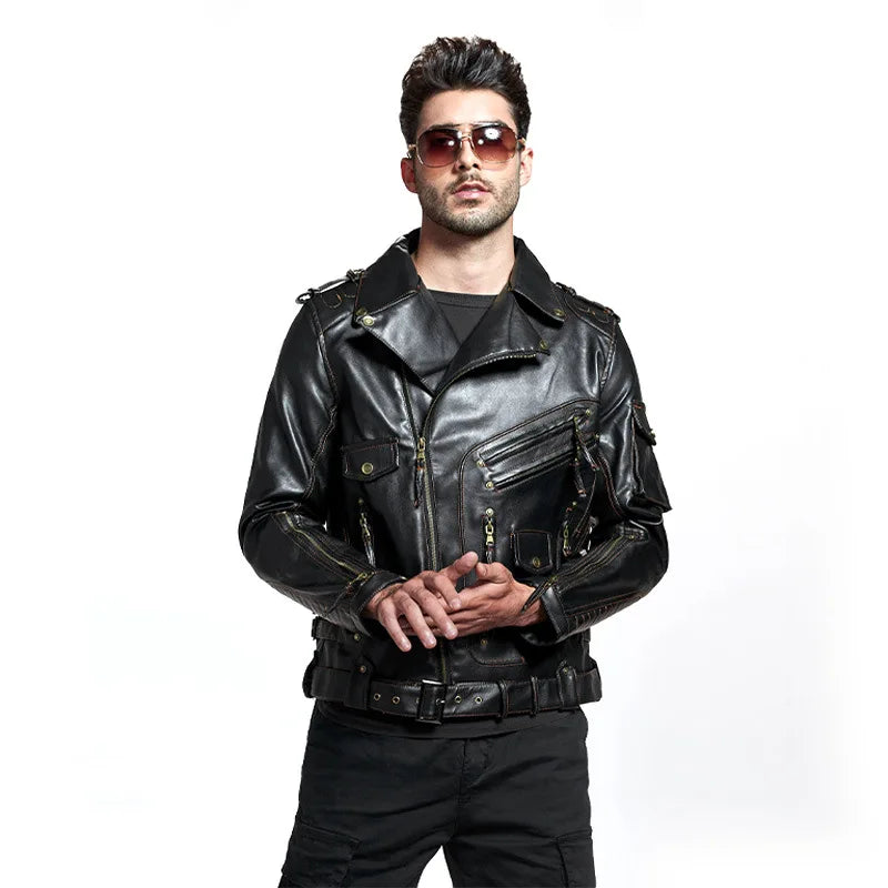 2024 Fashion Winter Winter Mens Leather Jacket Men Fashion Motorcycle Pu Leather Jacket Cool Zipper Pockets Leather Coats