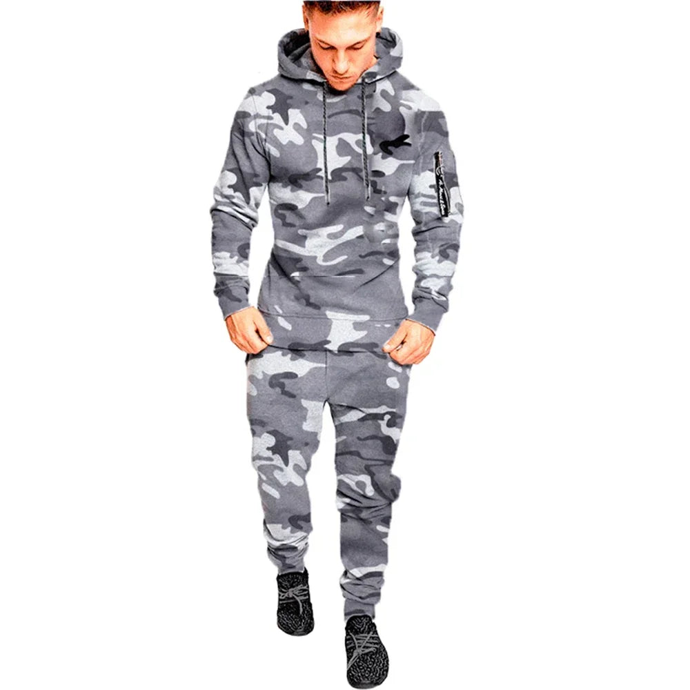 2025 New Men's Sportswear Set Two-piece Casual Jogging Warm Breathable Fitness Sportswear Set Military Tactical Hoodie + Trouser