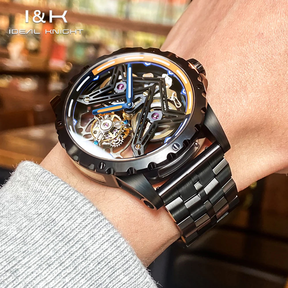 IDEAL KNIGHT 6803 Tourbillon Watch Automatic Mechanical Watch Luminous Waterproof Clock High Quality Fashion Business Men Watch