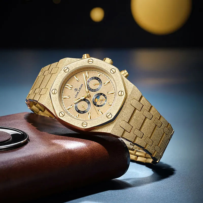 LOUIE JUELEN New Men Watch Top Brand Luxury Mechanical Automatic Stainless Steel Waterproof Moon Watch Luminous Wristwatch Clock
