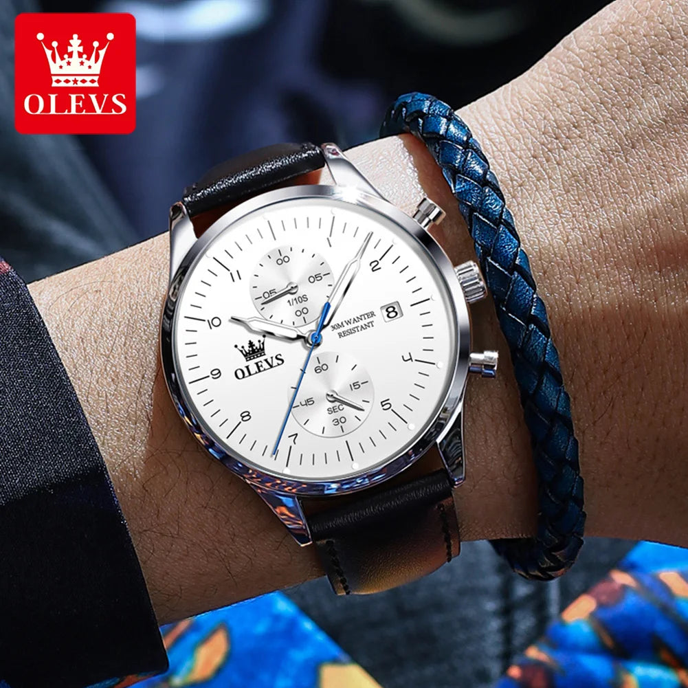 OLEVS Original Men's Watches Luxury Top Brand Leather strap Quartz Male WirstWatch Waterproof Date Business Quartz Watch for Man