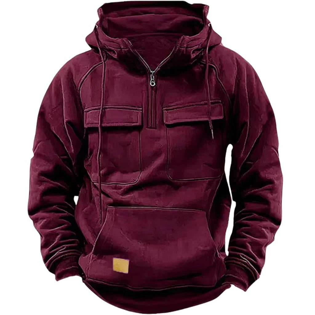 Men's Casual Sports Hooded Sweatshirt New style Outdoor Thick Fashionable Loose Long-Sleeved Pullover with Multiple Pockets