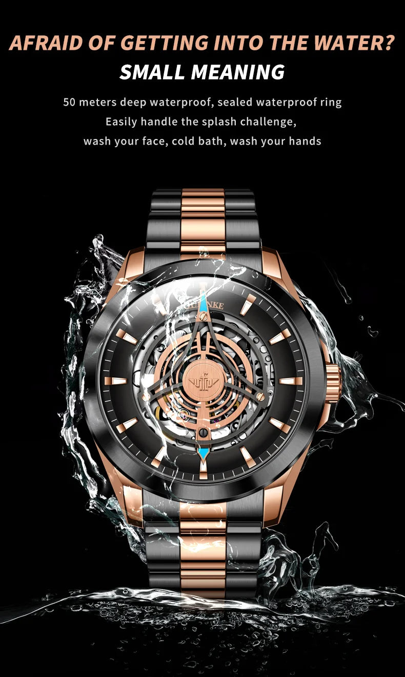 OUPINKE 3206 Men's Watches Sky Eye Automatic Mechanical Wristwatch for Man Waterproof Stainless Steel Luminous Sapphire Luxury