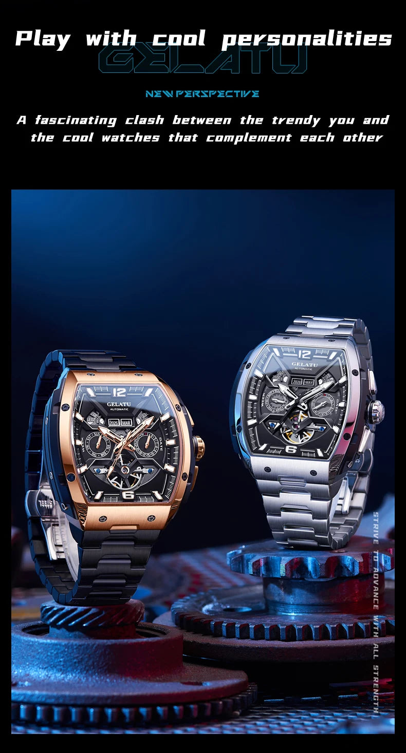 GELATU 6013 Luxury Men Hollow Automatic Mechanical Watch Waterproof Multi functional Original Men Watch Formal Watch Reloj