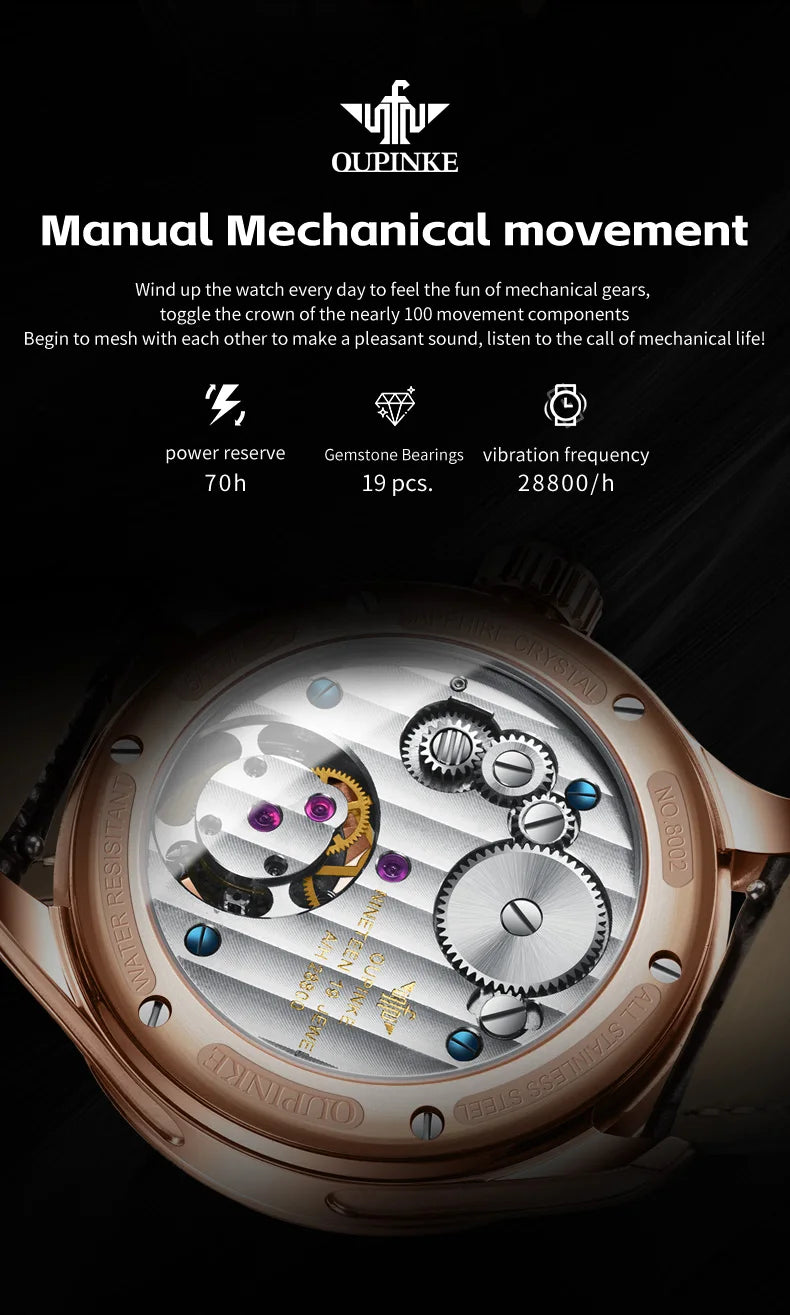 OUPINKE 8002 Watch Man Hollow Deep Waterproof Tourbillon Mechanical Watch For Men Synthetic Sapphire Mirror Fashion Hand Clock