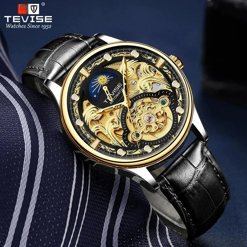 New 2025 Men's Automatic Leather Belt Watch Waterproof Business Casual Mechanical Wristwatch Hollow Design Live Broadcast Delive