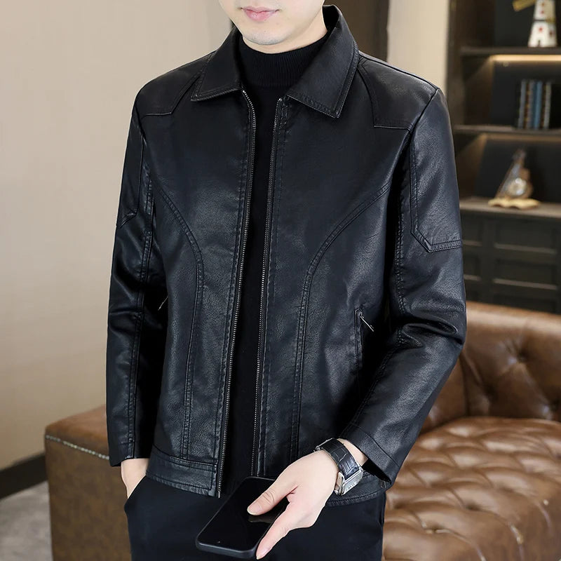 High-quality, fashionable, cool and trendy new lapel PU leather jacket for men, high-quality windproof, cool and versatile jacke