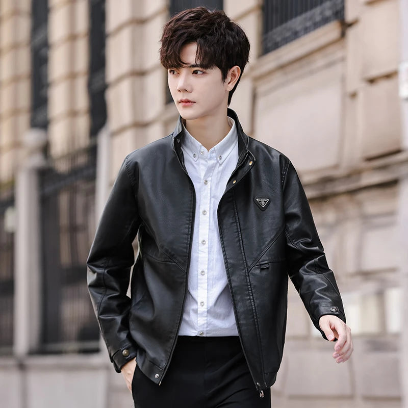 Luxury Fleece Lined Men's Faux Leather Jacket Brand Business Solid PU Leather Coat Male Autumn Winter Vintage Motorcycle Jackets
