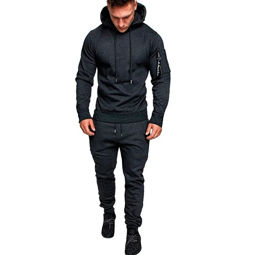 2025 New Men's Sportswear Set Two-piece Casual Jogging Warm Breathable Fitness Sportswear Set Military Tactical Hoodie + Trouser
