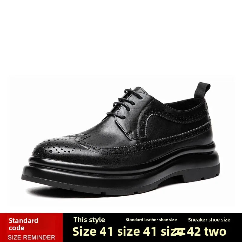 Spring Summer Leather Shoes Men's Genuine Leather Formal Casual Business British Trendy Brogue Thick Bottom Cowhide Shoes