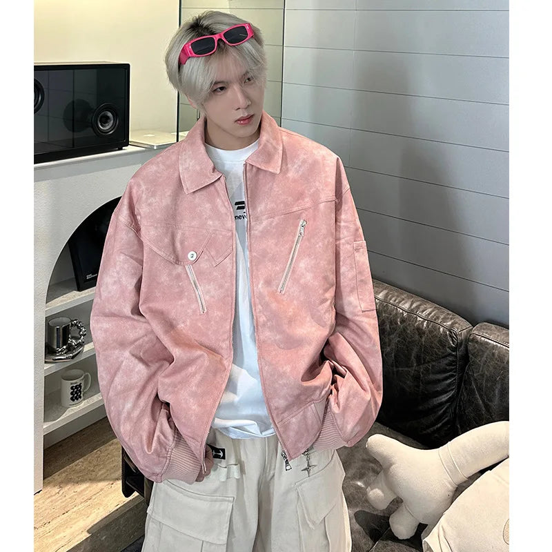 High End Men's Leather Jacket for Autumn and Winter, Stylish Motorcycle Suit, American High Street Short Style PU Jacket