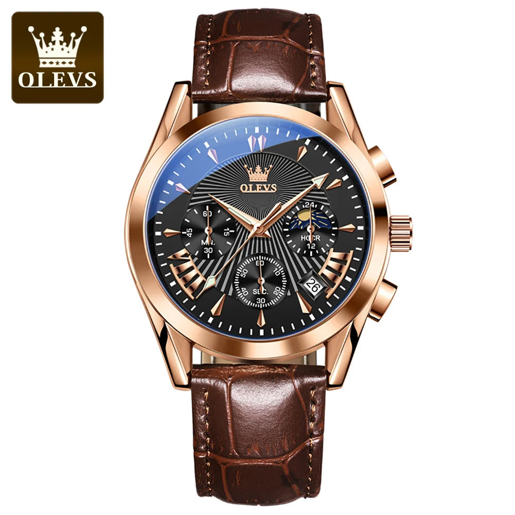 OLEVS Original Luxury Brand Men's Watches High Quality Waterproof Quartz Watch for Men Fashion Leather Strap Man Wristwatch