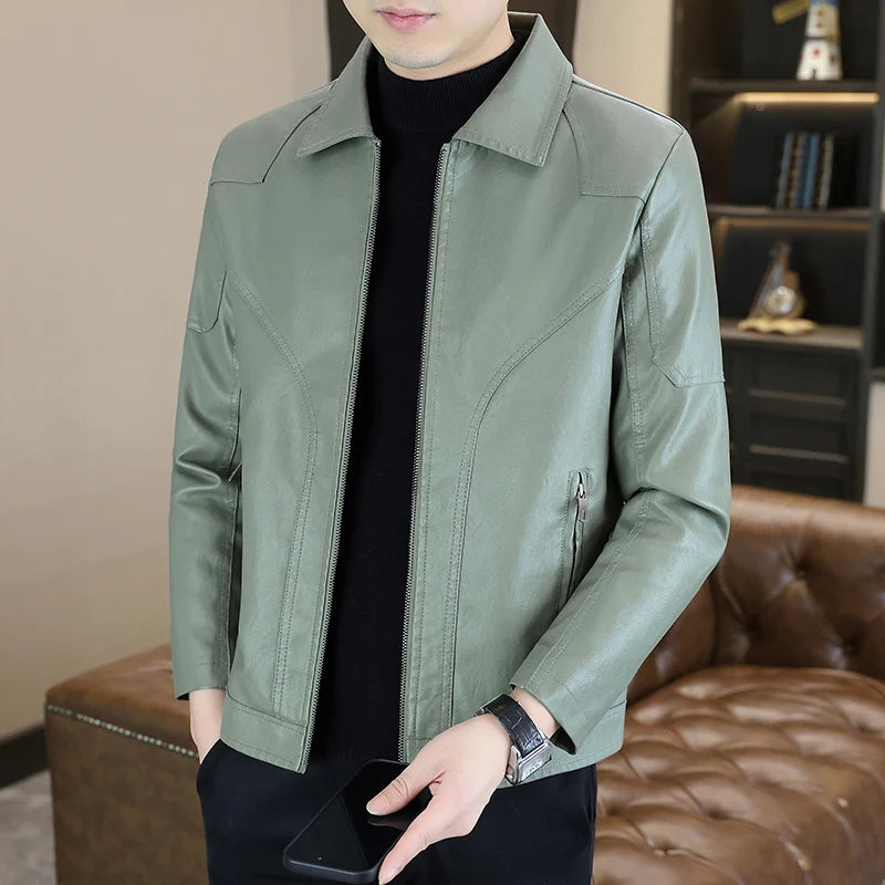 High-quality, fashionable, cool and trendy new lapel PU leather jacket for men, high-quality windproof, cool and versatile jacke