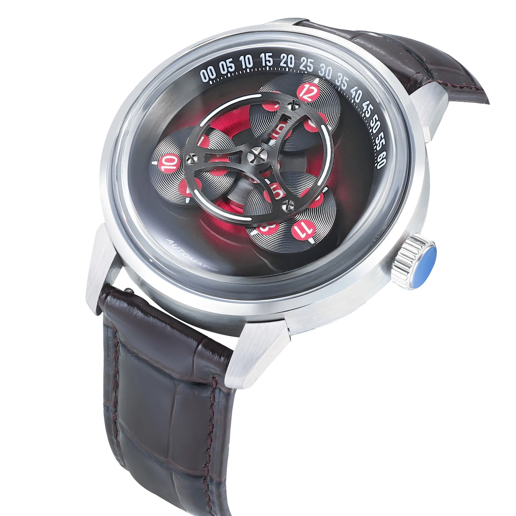 ENITON Automatic Watch Men 316L Steel Japanese 8215 Leather Band Fashion Watch Waterproof 5ATM Mechanical Watch New Arrival
