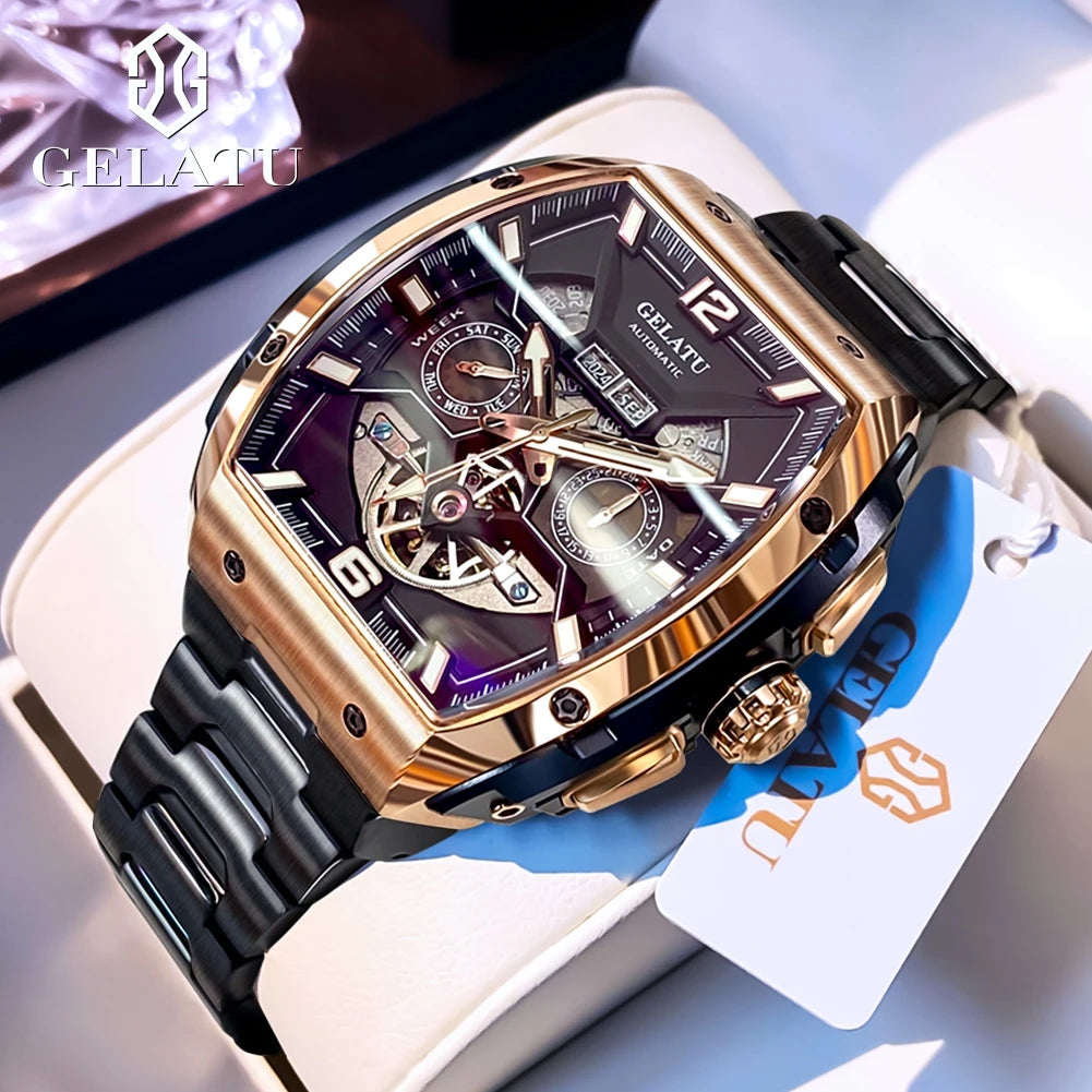 GELATU 6013 Hollow out Original Men Watch Top Luxury Fashion Waterproof Luminous Men's Automatic Mechanical Watch Sports Watch
