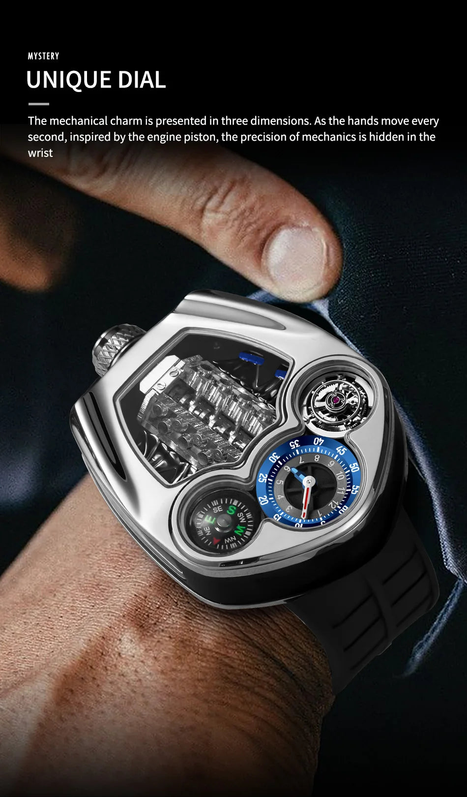 PINDU Design NEW Engine Series Quartz Watch Men TOP-luxurious Stainless steel Compass Waterproof Swiss quartz 762 movement watch