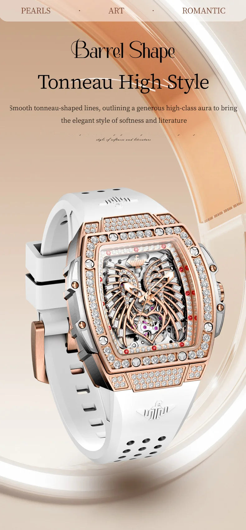 OUPINKE Women's Watches Luxury Fashion Love Diamond Dial Original Automatic Mechanical Watch for Ladies Waterproof Sapphire