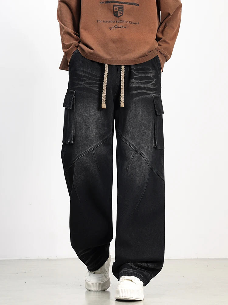 Autumn New 390g Wide Leg Washing Jean Pants Men Trousers Neutral Loose Casual Fashion Young Trend Cargo Pants Big Size 9xl
