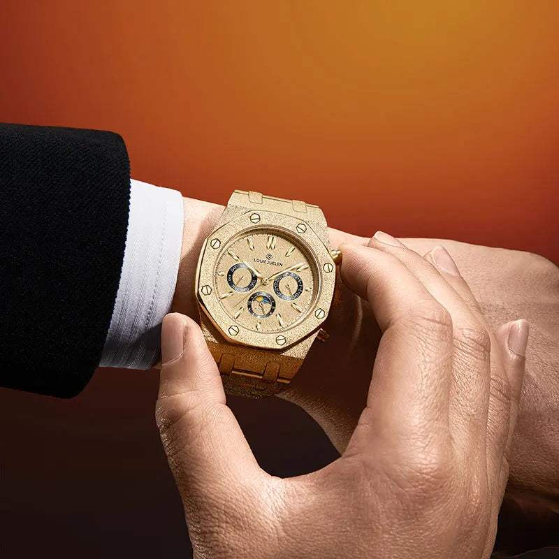 LOUIE JUELEN New Men Watch Top Brand Luxury Mechanical Automatic Stainless Steel Waterproof Moon Watch Luminous Wristwatch Clock