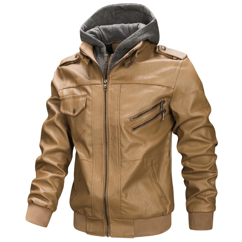 Motorcycle Leather Jackets Man Casual Fashion Motorcycle Coat Slim Fit Lapel PU Jackets Autumn Fake Two Pieces Leather Coat Male