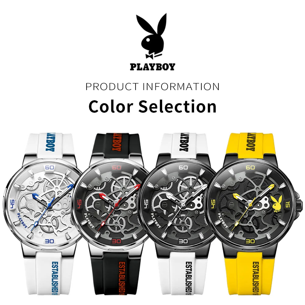 PLAYBOY High Quality Sports Quartz Watch for Men Fashion Silicone Strap Man Wristwatch Waterproof Luxury Top Brand Men's Watches