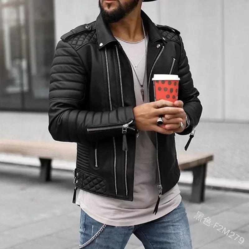 New  Autumn Winter Mens Leather Jackets Thickened Lapel Cotton-padded Zipper Leather Coat Streetwear Fashion Male Tops
