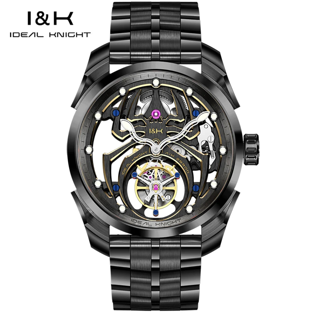 IDEAL KNIGHT 6802 Automatic Watch For Men Hollow Skeleton Mechanical Wristwatch Waterproof Tourbillon Man Watch Sapphire Mirror