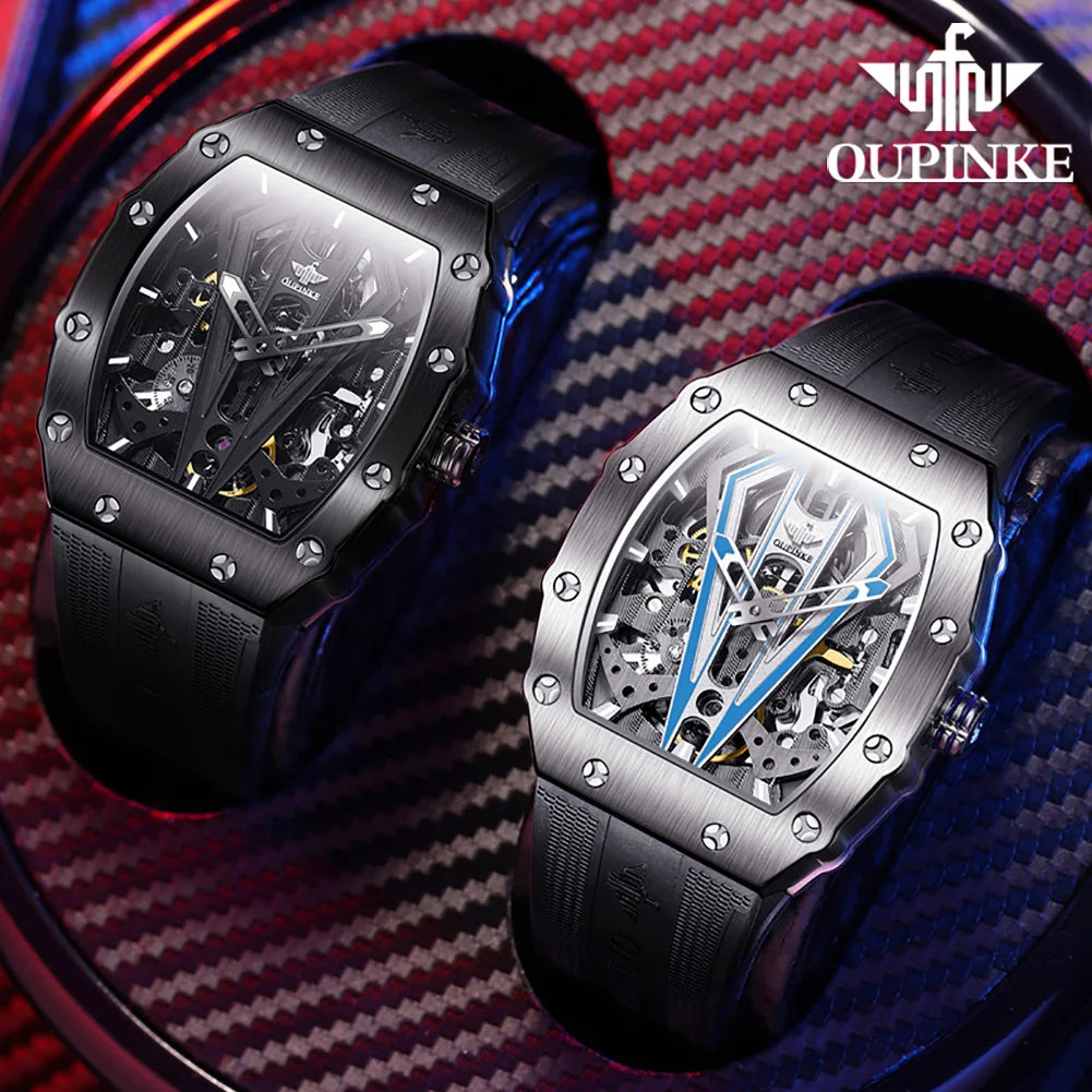 OUPINKE A3179 Mens Watch Luxury Original Brand Skeleton Automatic Mechanical Watch 50M Waterproof Luminous Silicone Strap Watch