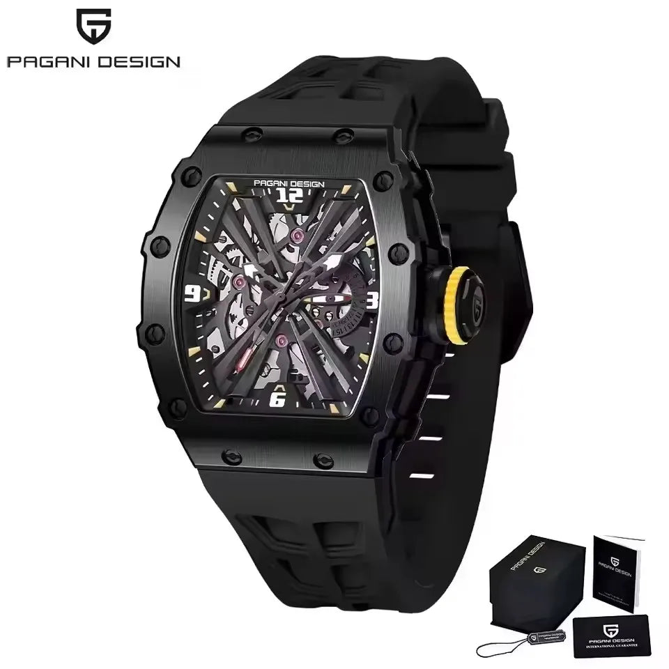 PAGANI DESIGN New VH65 Watch For Men Skeleton Quartz Wristwatch Sapphire Glass Silicone Original Luxury Men Watch Gift With Box