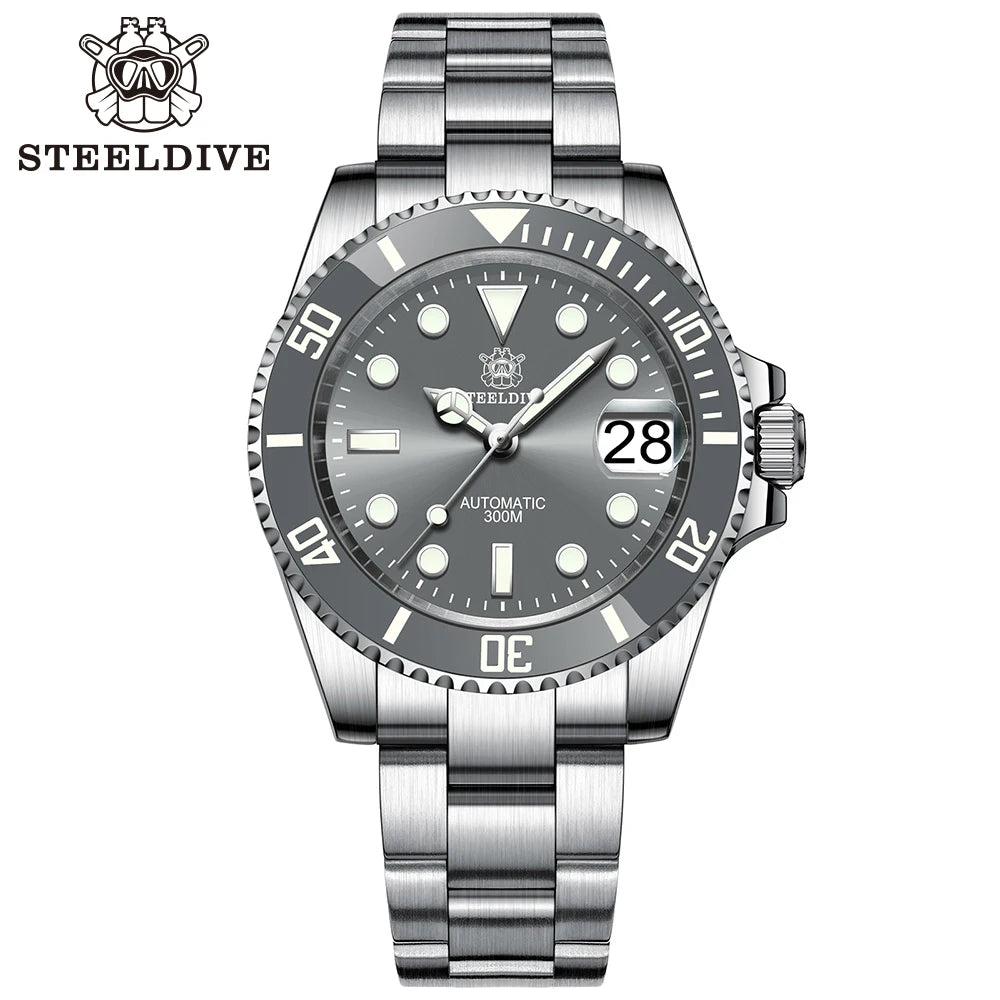 SD1953 Gray Dial Stainless Steel NH35 Watch Steeldive 40.5mm STEELDIVE Brand Sapphire Glass Men Diver Watches reloj hombre