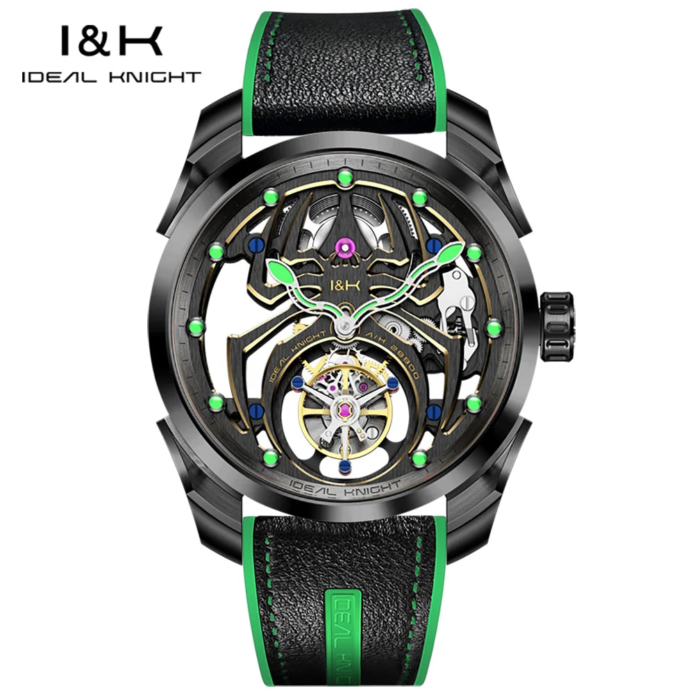 IDEAL KNIGHT 6802 Automatic Watch For Men Hollow Skeleton Mechanical Wristwatch Waterproof Tourbillon Man Watch Sapphire Mirror