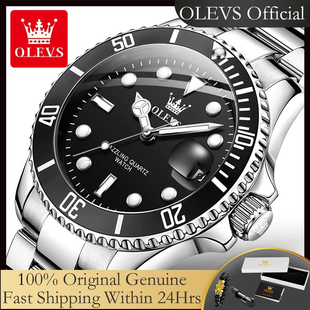 OLEVS Top Original Quartz Watch for Men Diving Series Stainles Steel Waterproof Man Watch Fashion Luxury Brand Men's Wristwatch