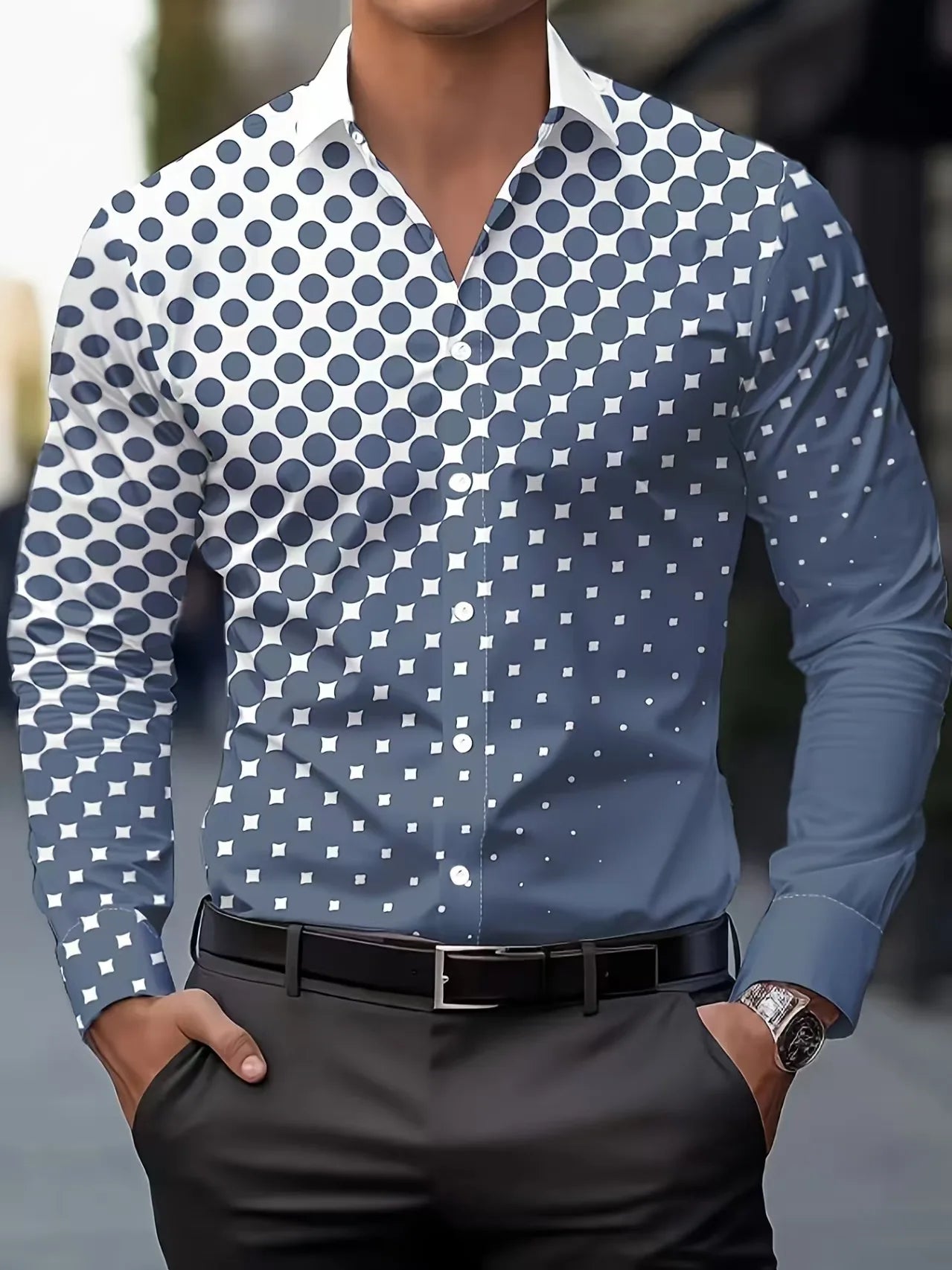Fashionable Men's Long Sleeve Shirt Breathable Casual Button Striped Vintage Cowboy Western Long Sleeve Shirt