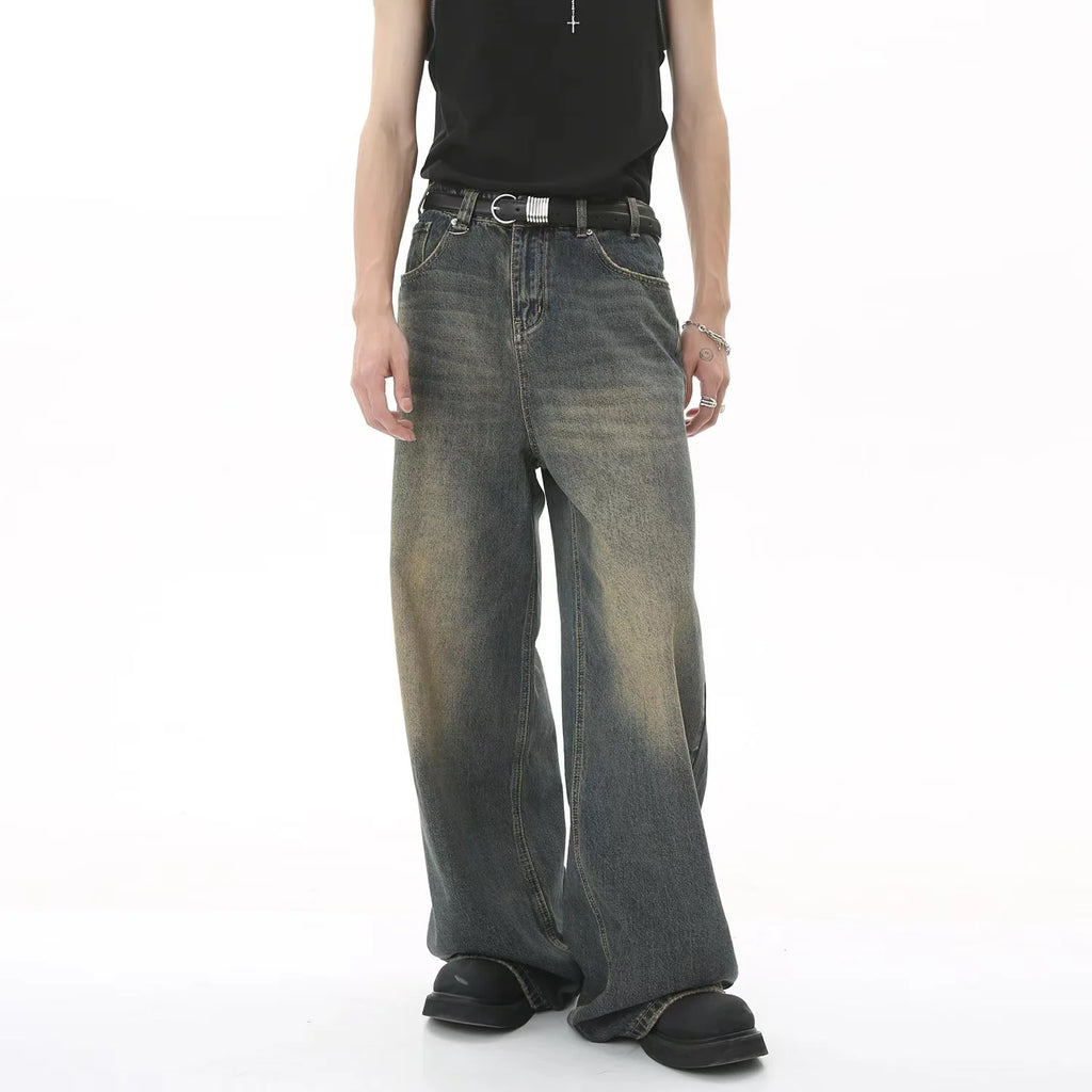 Baggy jeans men Mopping pants jeans Men's Denim Pant Nostalgic Washed Male Jeans Straight Casual Menwear Loose Wide Leg Trousers