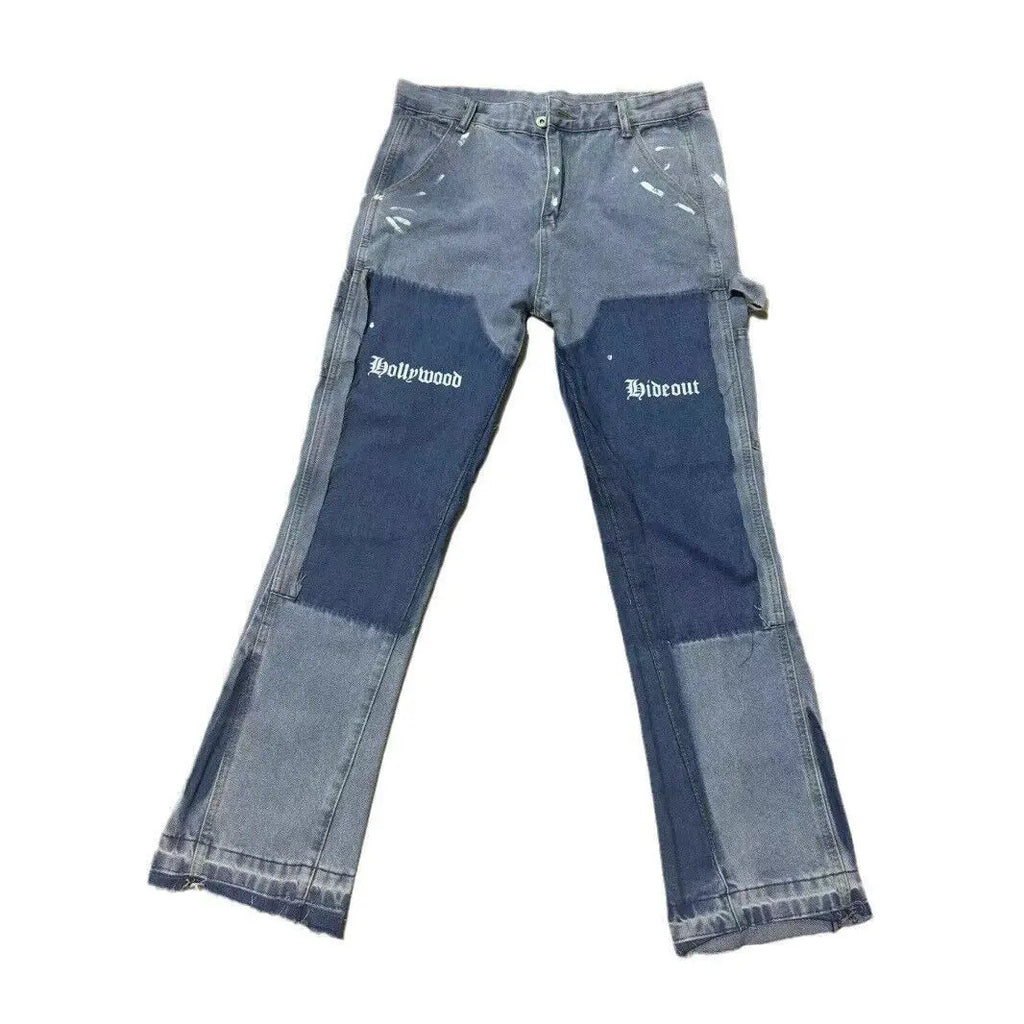 Vintage Mens Flared Leg Jeans Denim Hip Hop Splashing Ink Wide Leg Jean Pants Black Fashionable Retro Streetwear Baggy Jeans Y2k