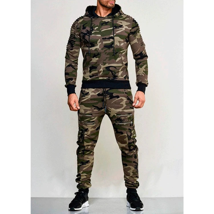 2025 New Men's Sportswear Set Two-piece Casual Jogging Warm Breathable Fitness Sportswear Set Military Tactical Hoodie + Trouser