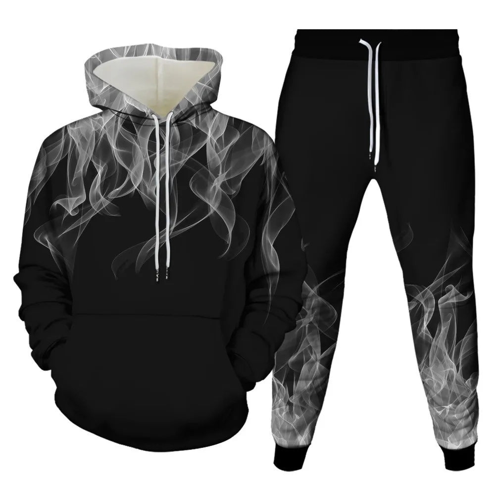 Hoodies Set 3D Print Colored flame Tracksuit Set Man Woman Hoodies+Pants 2pcs Sets Fashion Sportwear kids Pullover Coat Clothing