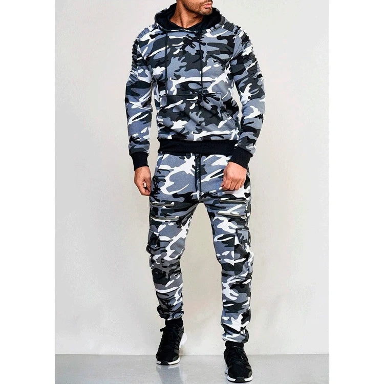 2025 New Men's Sportswear Set Two-piece Casual Jogging Warm Breathable Fitness Sportswear Set Military Tactical Hoodie + Trouser