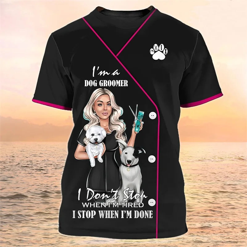 3D Print Pet Groomer Grapgic T-Shirts For Men Women Dog Cat Grooming Pattern Tee Tops Casual O-Neck Oversized TShirt Streetwear