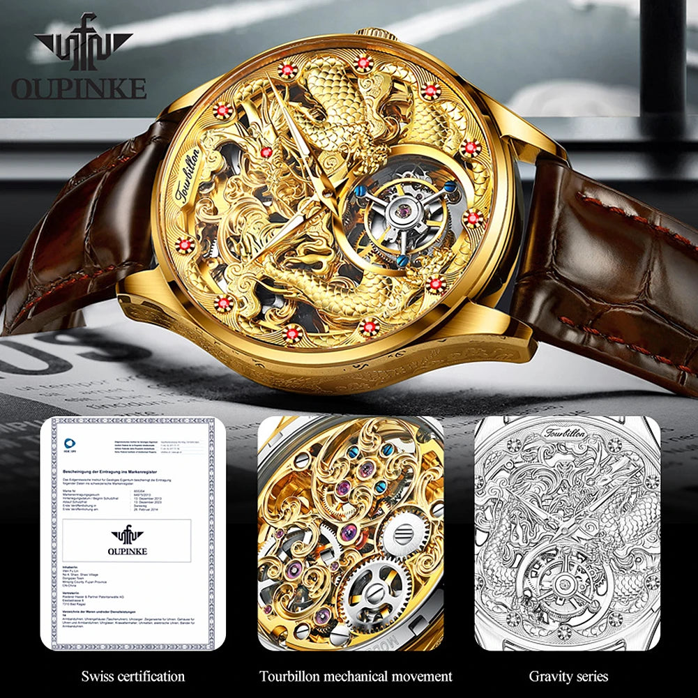 OUPINKE 3176 Luxury Men Original Fully Automatic Watch Swiss Certified High end Mechanical Watch Leather Strap Waterproof Watch