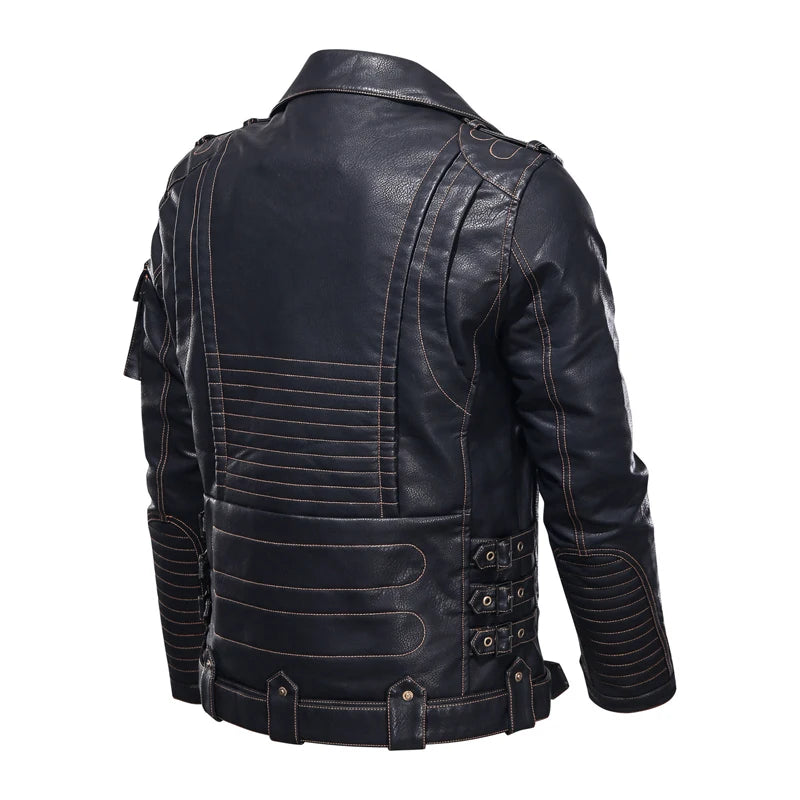 2024 Fashion Winter Winter Mens Leather Jacket Men Fashion Motorcycle Pu Leather Jacket Cool Zipper Pockets Leather Coats