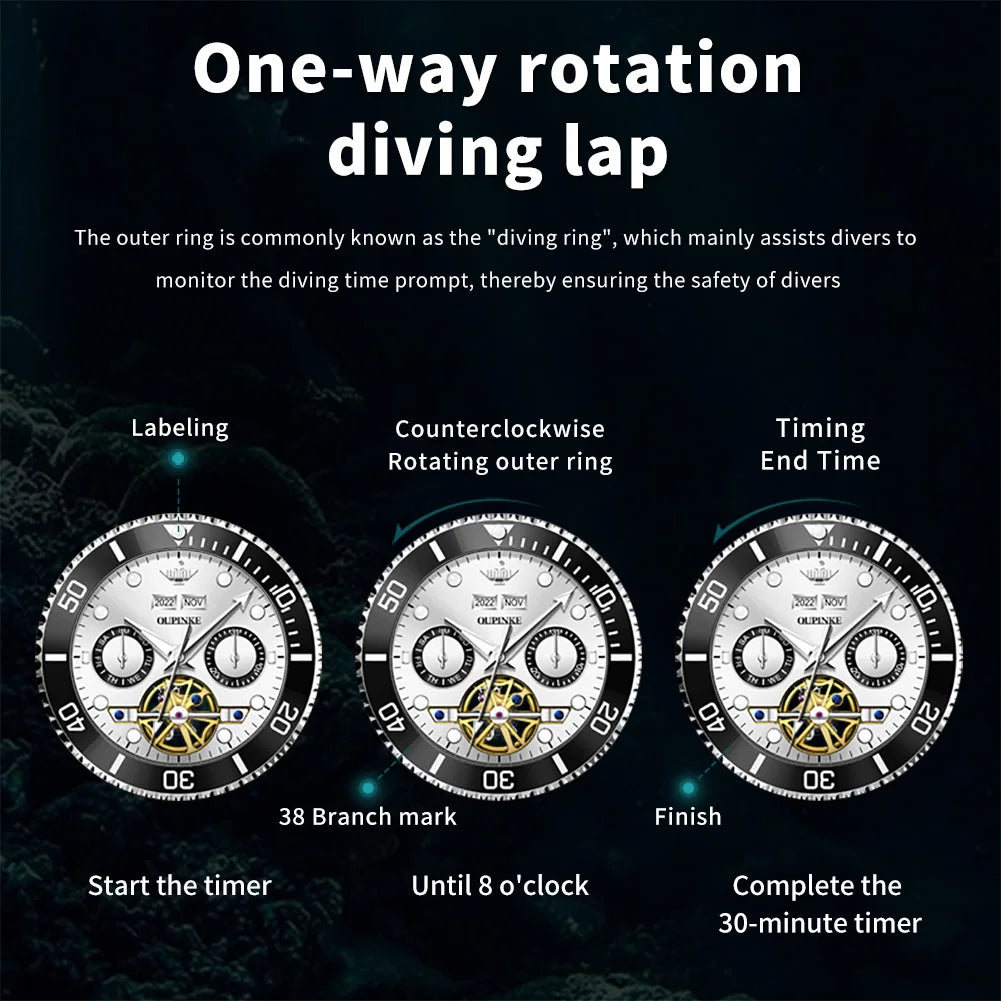 OUPINKE Automatic Mechanical Watches for Men White Black Panda Eye Skeleton Luxury Top Brand Sapphire Mirror Male Diving Watches