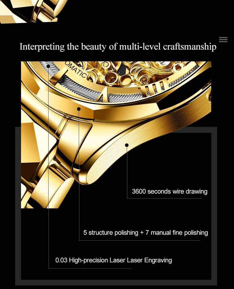 OUPINKE Watches Men Skeleton Automatic Mechanical Wristwatch Luxury Top Brand Sapphire Mirror Tungsten Steel Hollow Montre Homme