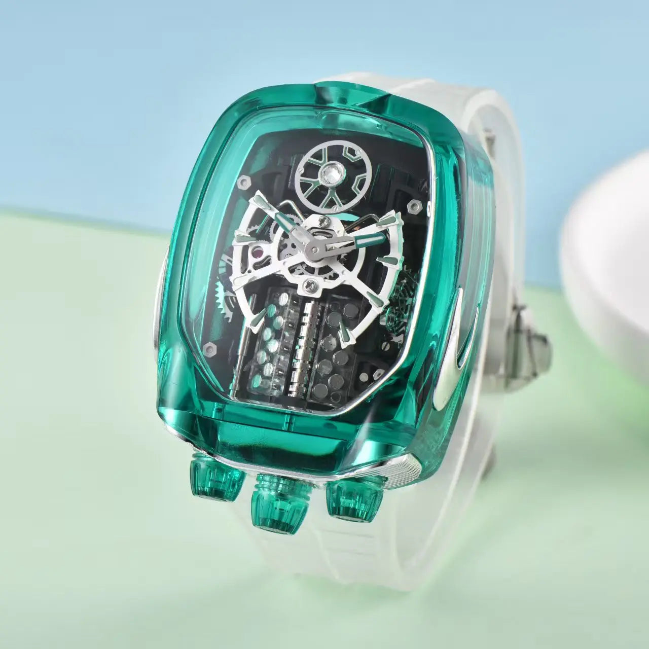 2025 new transparent waterproof men's quartz watch, unique hollow wine barrel shaped leisure watch