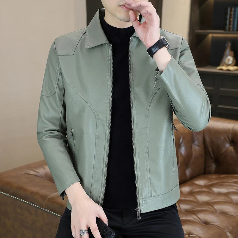 High-quality, fashionable, cool and trendy new lapel PU leather jacket for men, high-quality windproof, cool and versatile jacke
