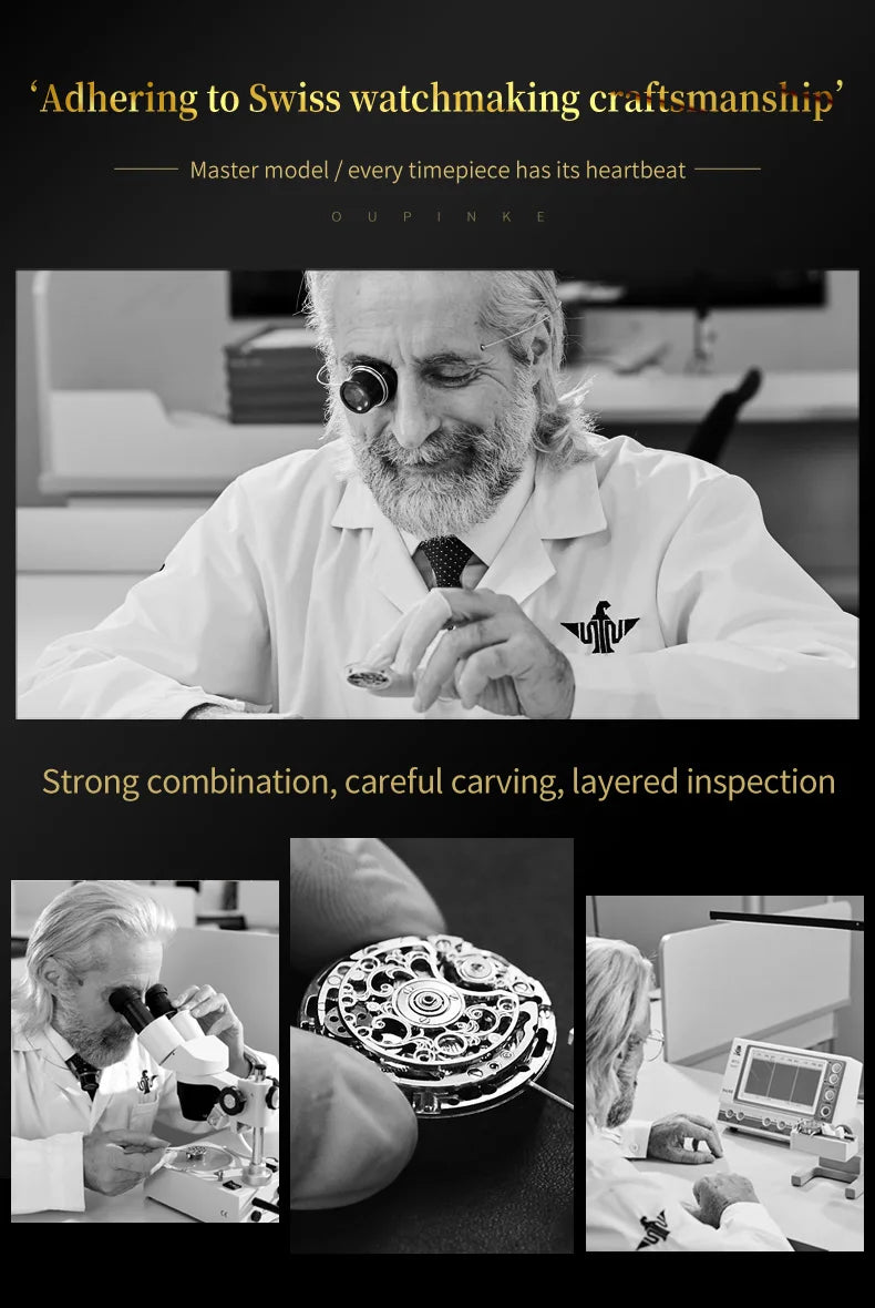 OUPINKE Brand 3176 Luxury Gold Dragon Mechanical Watch for Men Real Tourbillon Movement Wristwatch Waterproof Skeleton Watches