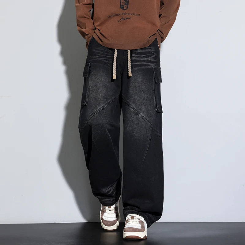 Autumn New 390g Wide Leg Washing Jean Pants Men Trousers Neutral Loose Casual Fashion Young Trend Cargo Pants Big Size 9xl