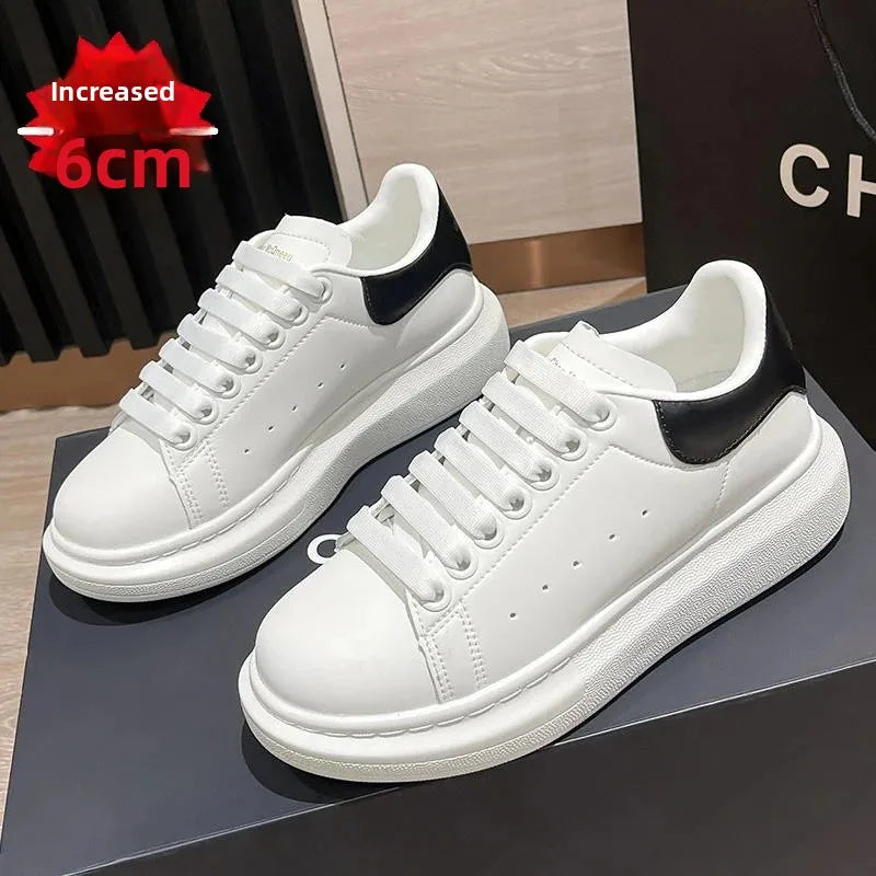 Men's Casual Leather Shoes Breathable Trendy Flat Sneakers Comfortable Spring Seasonal Flats Fashionable All-White Sneakers