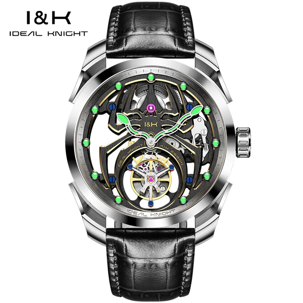 IDEAL KNIGHT 6802 Automatic Watch For Men Hollow Skeleton Mechanical Wristwatch Waterproof Tourbillon Man Watch Sapphire Mirror